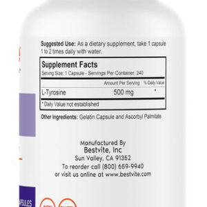 Bestvite L-tirosina 500 Mg (240 Cápsulas) - Sem Estearatos -