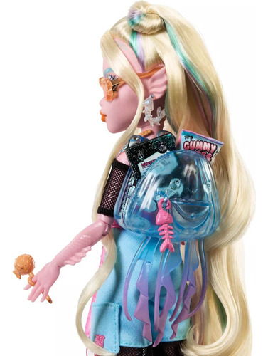 Boneca De Moda Azul Monster High Lagoona Com Peixe De Estima - Imagem 5