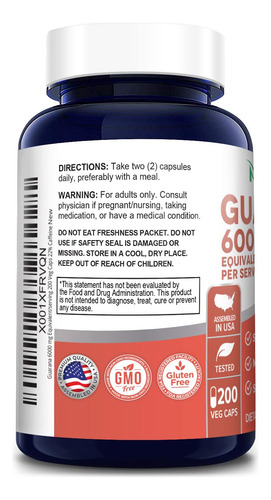 Suplemento Extrato De Guaraná Nusapure 6000mg 200 Cápsulas - Imagem 3