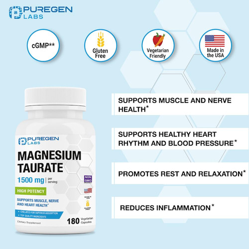 Suplemento Puregen Labs Taurato De Magnésio 1500 Mg 180 Cáps - Imagem 4