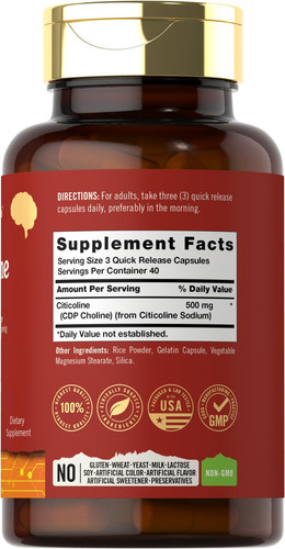 Suplemento Tahoe Nutritionals Citicoline 500 Mg 120 Cápsulas - Imagem 2