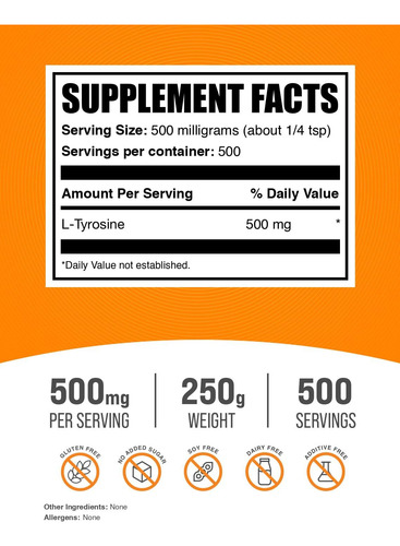 Suplemento Bulksupplements.com L-tirosina Em Pó 250g - Imagem 2