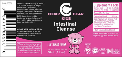 Suplemento Cedar Bear Intestinal Cleanse Kids 30 Ml De Álcoo - Imagem 3