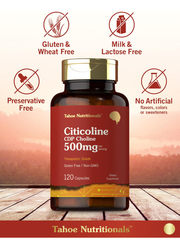 Suplemento Tahoe Nutritionals Citicoline 500 Mg 120 Cápsulas - Imagem 5