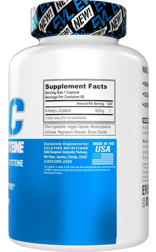 Evlution Nutrition Nac N-acetil L-cisteína - 600mg N-acetil - Imagem 2