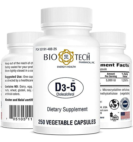 Suplemento Bio-tech Pharmacal Vitamin D3 5000 Ui 250 Cápsula - Imagem 5