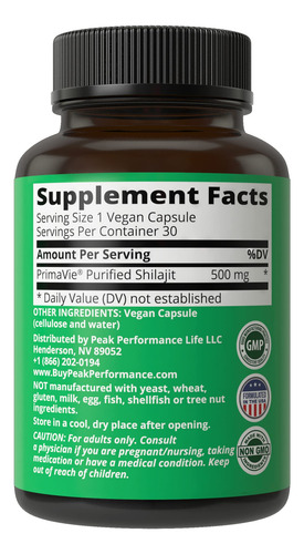 Suplemento Peak Performance Primavie Purified Shilajit Capsu - Imagem 6