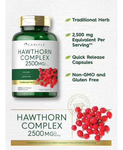 Complexo Carlyle Hawthorn Berry | 2500mg | 120 Cápsulas | Co - Imagem 3