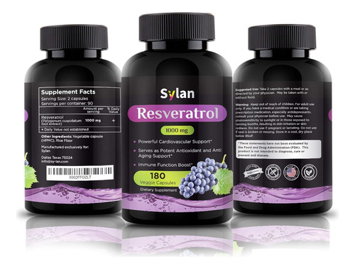 Sylan Trans Resveratrol Suplemento 1000mg 180 Cápsulas E... - Imagem 4