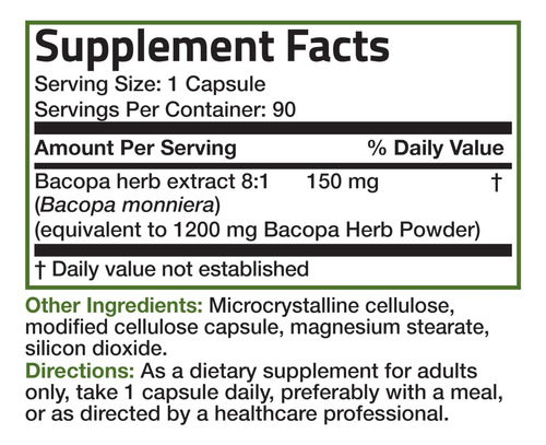 Suplemento Bronson Bacopa 1200 Mg, Extrato 8:1 90 Cápsulas - Imagem 6