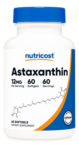 Suplemento Nutricost Astaxantina 12 Mg 60 Cápsulas Gelatinos