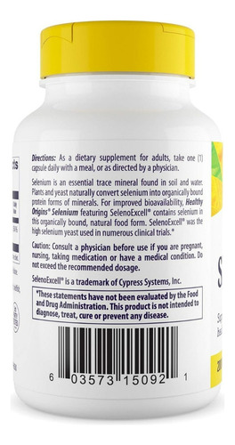 Suplemento Healthy Origins Selenium 200 Mcg 180 Cápsulas - Imagem 3