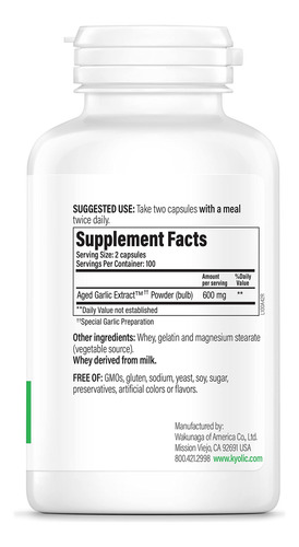 Suplemento Kyolic Aged Alho Extract Formula 100 200 Cápsulas - Imagem 3