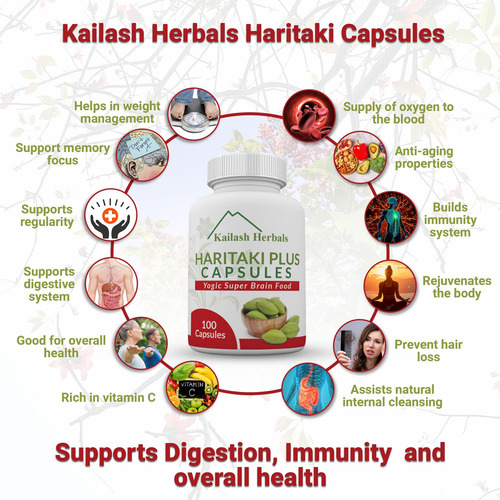 Suplemento Kailash Herbals Organic Haritaki 100 Cápsulas - Imagem 3