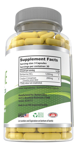 Suplemento Nurture Alley Berberina Hcl 1200 Mg + Canela 200 - Imagem 5