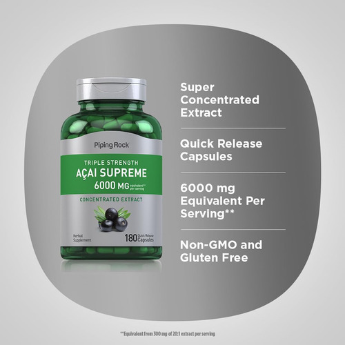 Cápsulas De Piping Rock Açaí Berry 6000mg | Contagem 180 | S - Imagem 4