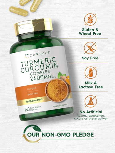 Suplemento Carlyle Curmeric Curcumin 2400mg 180 Cápsulas - Imagem 4