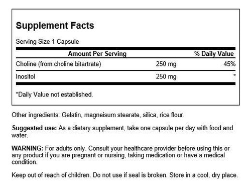 Suplemento Swanson Choline & Inositol 250/250mg 250 Cápsulas - Imagem 2