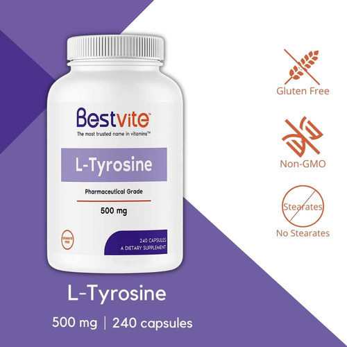 Bestvite L-tirosina 500 Mg (240 Cápsulas) - Sem Estearatos - - Imagem 2