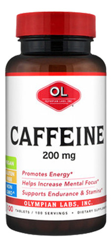 Cafeína 200 Mg 100 Comprimidos Da Olympian Labs - Imagem 2