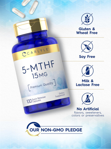Suplemento Carlyle 5-mthf L-metilfolato 15 Mg 100 Cápsulas - Imagem 5