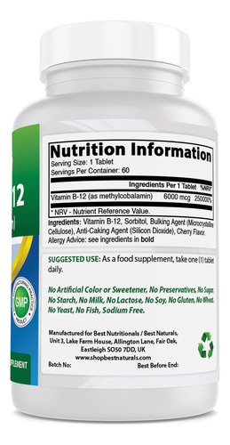 Suplemento Best Naturals Vitamina B-12 Metilcobalamina 6000m - Imagem 2