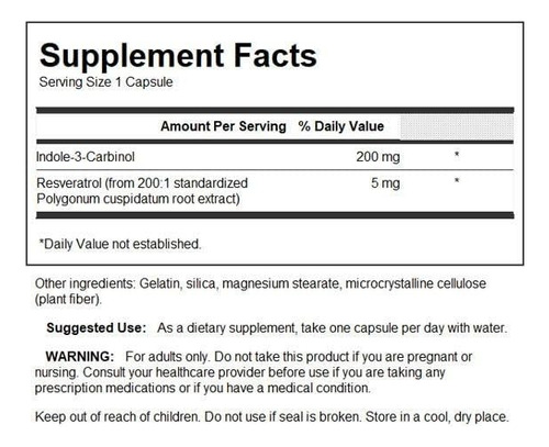Suplemento Swanson Indole-3-carbinol Com Resveratrol 200mg - Imagem 2