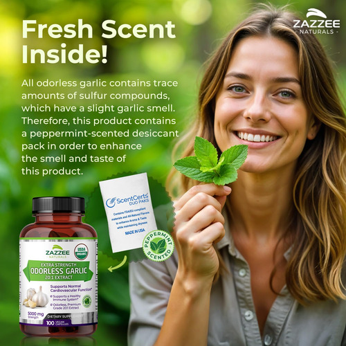 Suplemento Zazzee Usda De Alho Orgânico Inodoro 5000 Mg 100 - Imagem 5