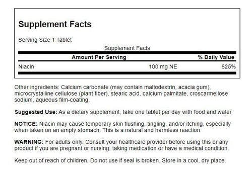 Suplemento Vitamínico Swanson Niacina (vitamina B3) 100mg Ne - Imagem 2