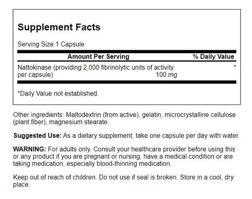 Suplemento Swanson Nattokinase 2000fu 100mg 30 Cápsulas - Imagem 2