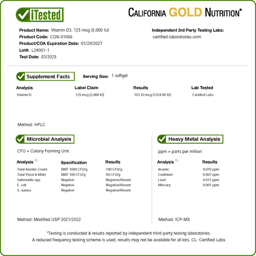 California Gold Nutrition, Vitamina D3 5000iu 360 Cápsulas G - Imagem 6