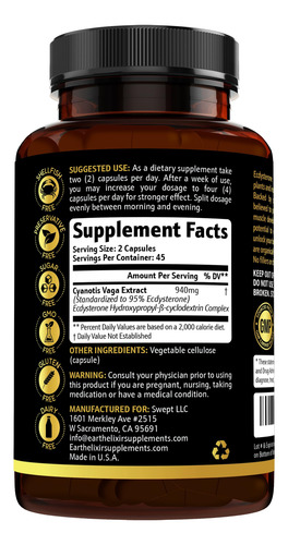 Suplementos Earth Elixir Ecdysterone 940 Mg (90 Cápsulas) - Imagem 2