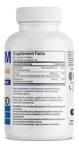 Suplemento Bronson Calcium 1200 Mg Com Vitamina D3 1000iu 90 - Imagem 2