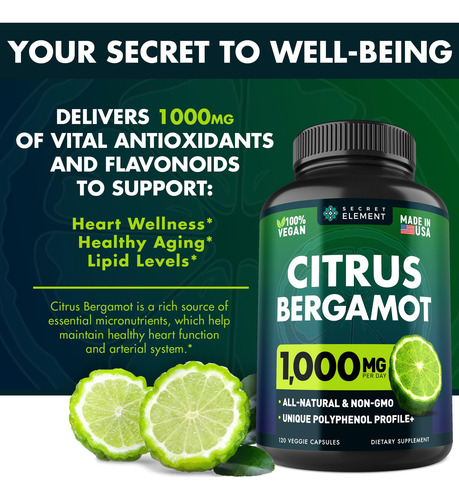 Suplemento Secret Element Citrus Bergamota 1000mg Vegan - Imagem 2