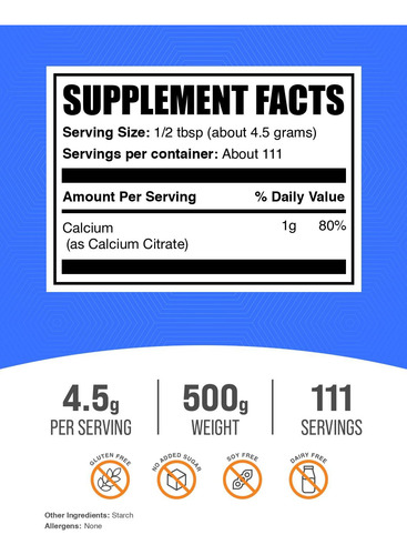 Suplemento De Cálcio Bulksupplements.com Citrato De Cálcio 5 - Imagem 2