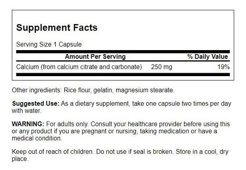 Suplemento Complexo De Citrato De Cálcio Swanson 250 Mg 100 - Imagem 2