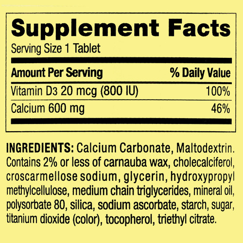 Cálcio 600 Mg Mais Vitamina D3 20 Mcg Spring Valley 250 Tabs - Imagem 5