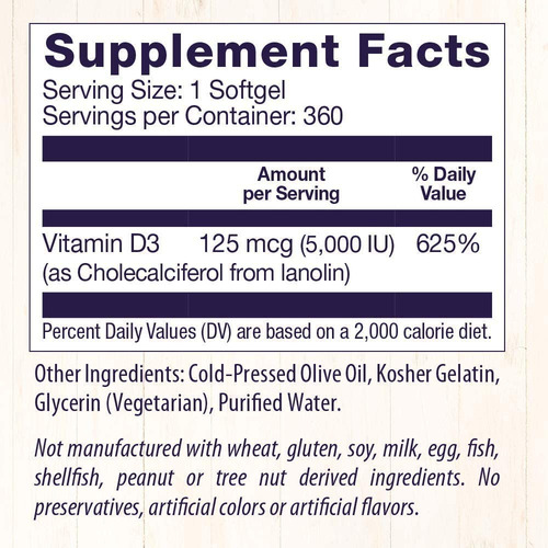 Suplemento Healthy Origins Vitamina D3 5.000 Ui 360 Cápsulas - Imagem 5