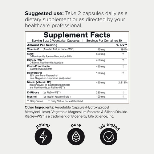 Suplemento Nad+ Toniiq Ultra High Strength 1500 Mg 60 Cápsul - Imagem 2