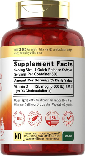 Suplemento Carlyle Vitamin D3 5000 Ui 500 Cápsulas - Imagem 2