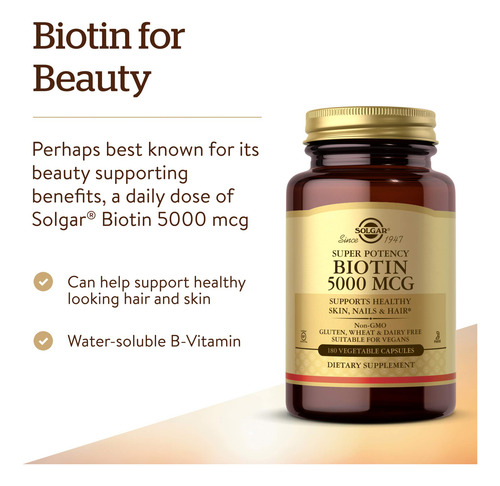 Suplemento Solgar Biotina 5000mcg Suporta Uma Pele Saudável - Imagem 3