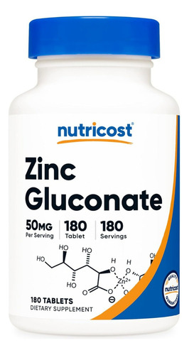 Suplemento Nutricost Gluconato De Zinco 50 Mg 180 Comprimido