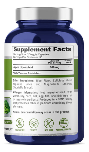 Suplemento De Ácido Alfa Lipóico Nusapure 600 Mg 180 Cápsula - Imagem 2