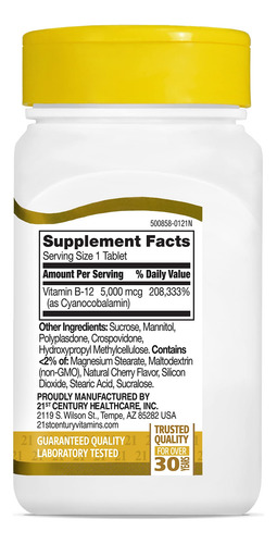 Suplemento 21st Century B-12 5000mcg 110 Comprimidos De Cere - Imagem 6