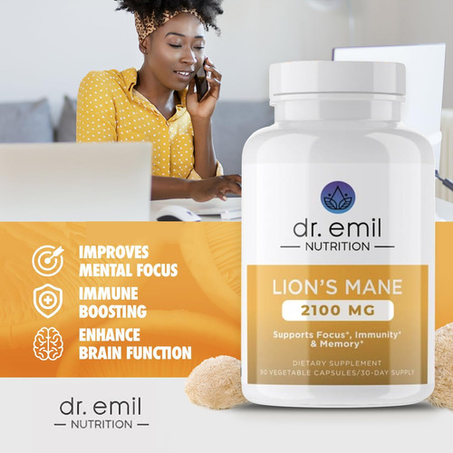 Suplemento Dr. Emil Nutrition Lion"s Mane, Cápsulas De 2100 - Imagem 2