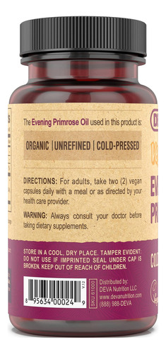 Deva Vegan Evening Primrose Oil, Prensado A Frio, Não Refina - Imagem 5