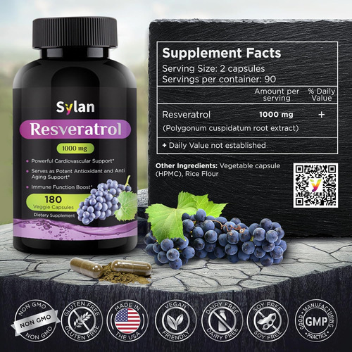 Sylan Trans Resveratrol Suplemento 1000mg 180 Cápsulas E... - Imagem 2