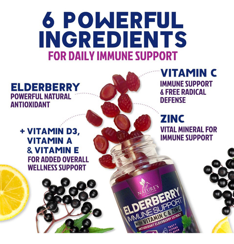 Gomas De Suporte Imunológico Nature"s Nutrition Sambucus 120 - Imagem 3