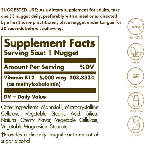 Vitamina Solgar B12 5.000 Mcg 60cp Sabor Sem sabor - Imagem 2