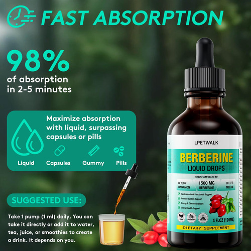 Suplemento Lpetwalk Berberine Liquid Drops 120ml Orgânico - Imagem 3